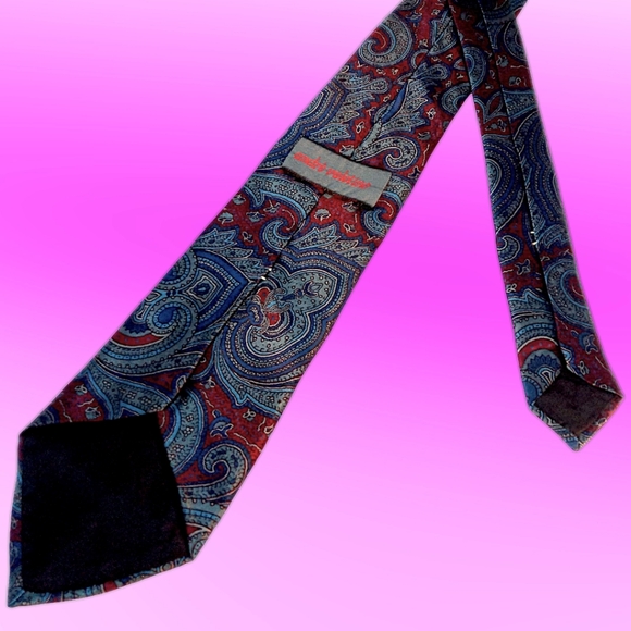 André Valetino Vintage Tie Red & Blue Silk Ornate Paisley Necktie - Picture 4 of 14